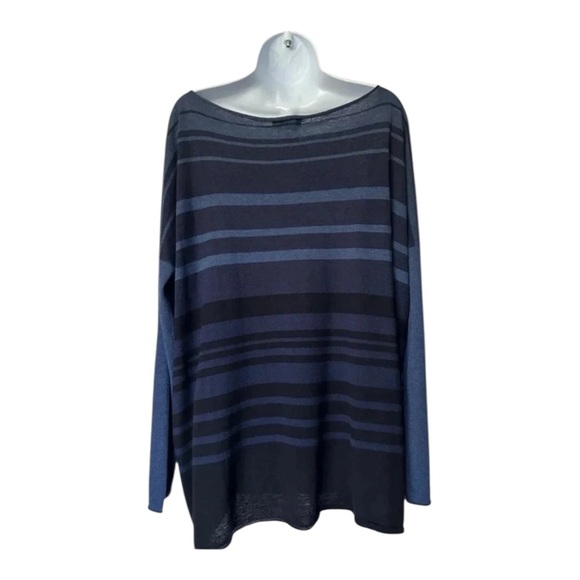 Vince blue striped tunic sweater merino wool blend oversized bateau Size M - Picture 2 of 9